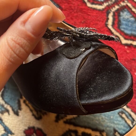 Badgley Mischka Satin Black Peep-toe Heels - Picture 2 of 11